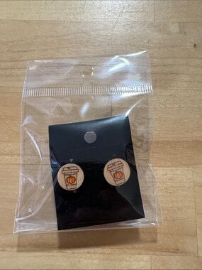 Wooden Pumpkin Coffee Cup Stud Earrings - Orange / Brown